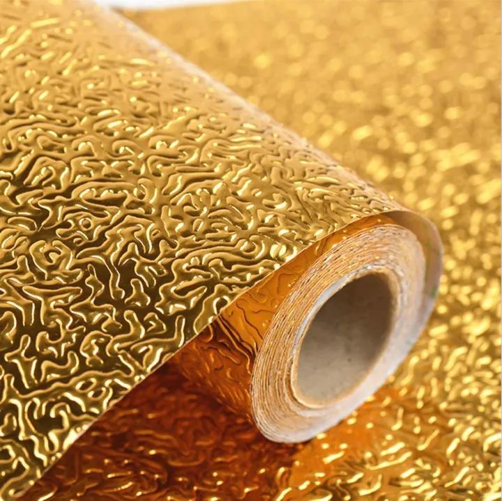 40/200 Cm Golden Foil Aluminum Sticker For Kitchen Cabinet Wallpaper Oil Proof Waterproof Wall Protector With Heat Resistant Stove Cabinet Stickers Kitchen Backsplash Wall Tile Sticker Aluminium Sheet Wallpaper Foil Sheet Golden